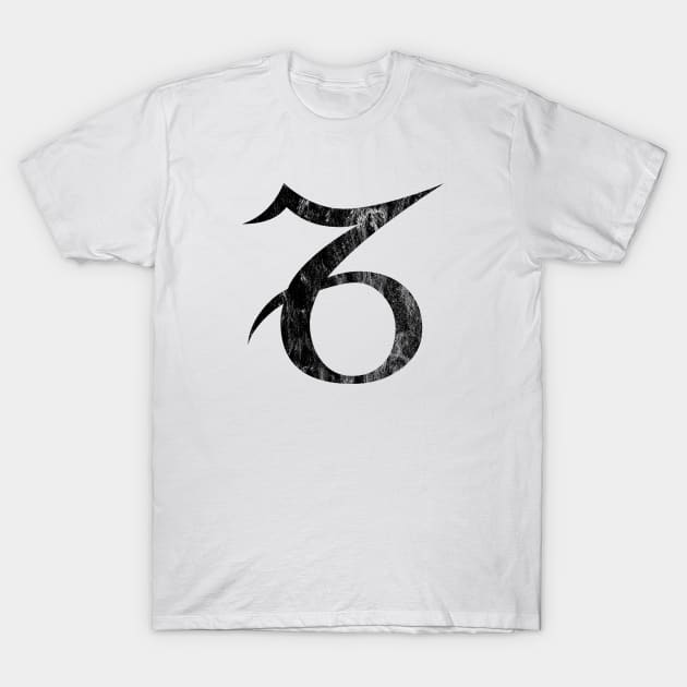 Capricorn Zodiac Horoscope in Distressed Black Design T-Shirt by bumblefuzzies